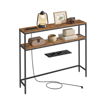 Consoletafel met 2 legplanken | Vintagebruin-inktzwart | 100x20x80 cm