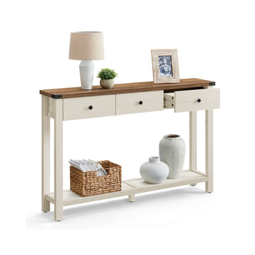 Konsolentafel met laden en onderste plank | Honingbruin-vintagewit | 120x24x76 cm