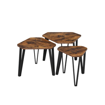 3-delige bijzettafelset vintage bruin-zwart - spaanplaat staal - lichtgewicht - eenvoudig