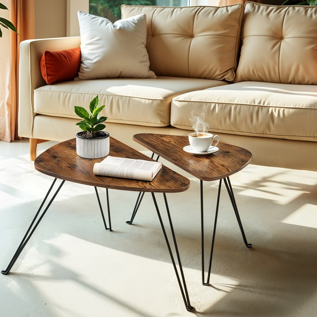 2-teiliges Couchtisch-Set Braun-Schwarz - Beistelltische - 60x38x47,5 cm & 52x31,5x42,5 cm