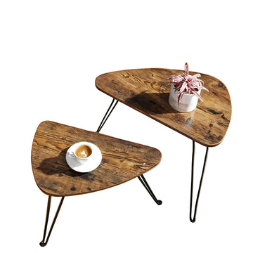 2-delige salontafelset bruin-zwart - bijzettafels - 60x38x47,5 cm & 52x31,5x42,5 cm