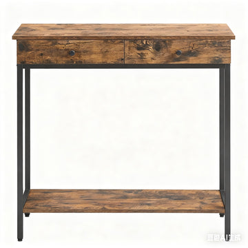 Industriële consoletafel met 2 laden, stalen tafel | Bruin, Zwart | 100x30x80 cm