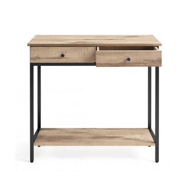 Industriële consoletafel met 2 lades, stalen tafel | Kameelbruin-zwart | 100x30x80 cm