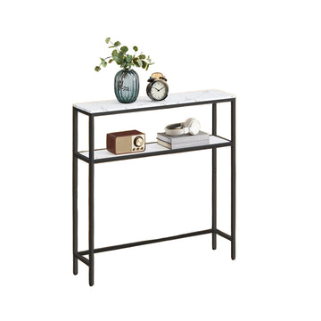 Consoletafel marmerlook wit/zwart - spaanplaat en staal - 20 x 80 x 80 cm
