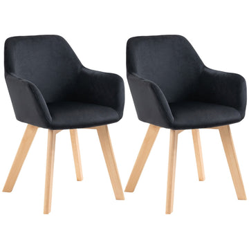 Set van 2 eetkamerstoelen - Fluwelen stoelen | Kleur: Zwart | Afmetingen: 57x54x80 cm