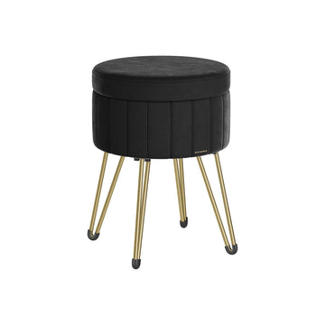 Ronde fluwelen kruk - poef - gewatteerd zitvlak - inktzwart - 39 cm D x 44,4 cm H