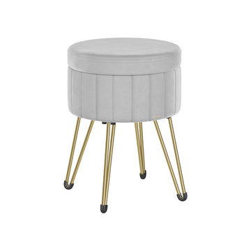 Ronde fluwelen opberghocker duifgrijs - 39 x 44,4 cm - 136 kg draagvermogen