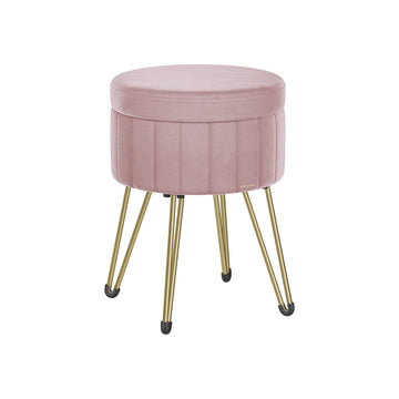 Fluwelen opbergbankje - poef - roze - 39 x 44,4 cm - MDF - 4 metalen poten
