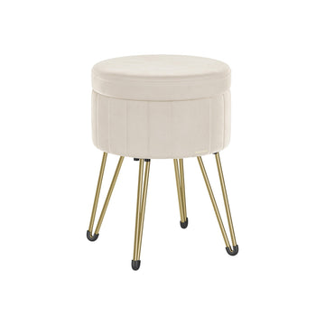 Fluwelen poef - crème-wit - rond zitvlak - gevoerde voetensteun - compact - 39 cm D x 44,4 cm H
