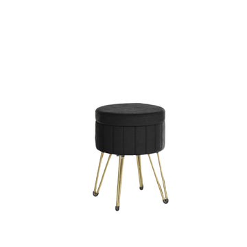 Ronde fluwelen opbergkruk - elastisch schuim - 39 x 44,4 cm - zwart