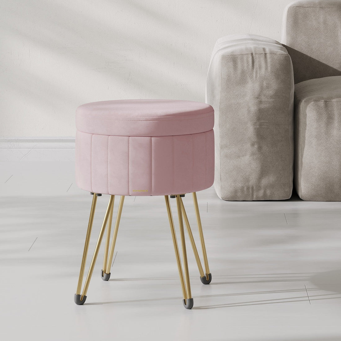 Ronde fluwelen poef met opbergruimte - roze - 39 x 44,4 cm