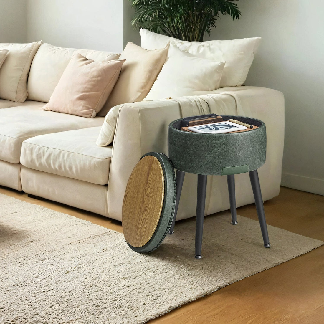 Zitkruk met opbergruimte - max. 150 kg - 38,2 x 44,4 cm - staal, schuim & PU-leer