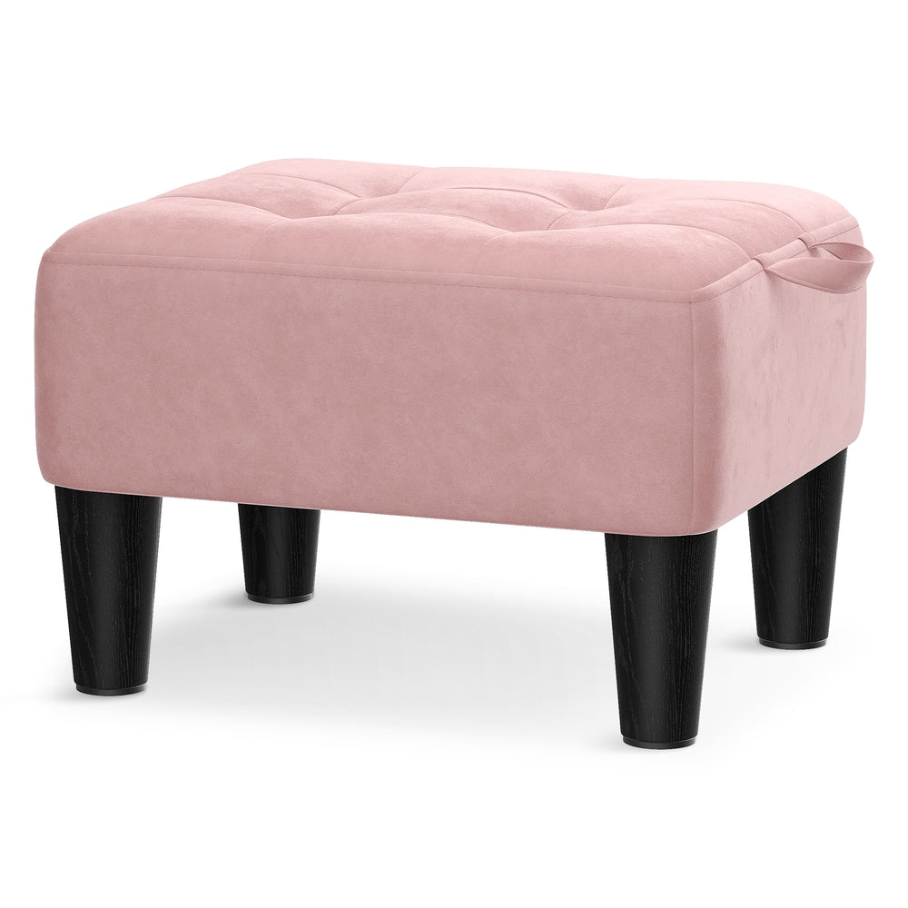 Sittpall Fotpall av sammet | Rosa-Svart | 32x40x26 cm
