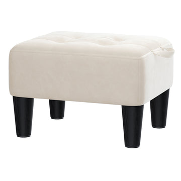 Voetenbankje van fluweel | Beige-Zwart | 32x40x26 cm