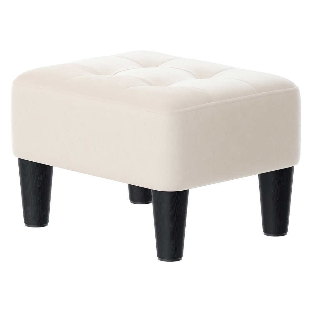 Voetenbankje van fluweel | Beige-Zwart | 32x40x26 cm