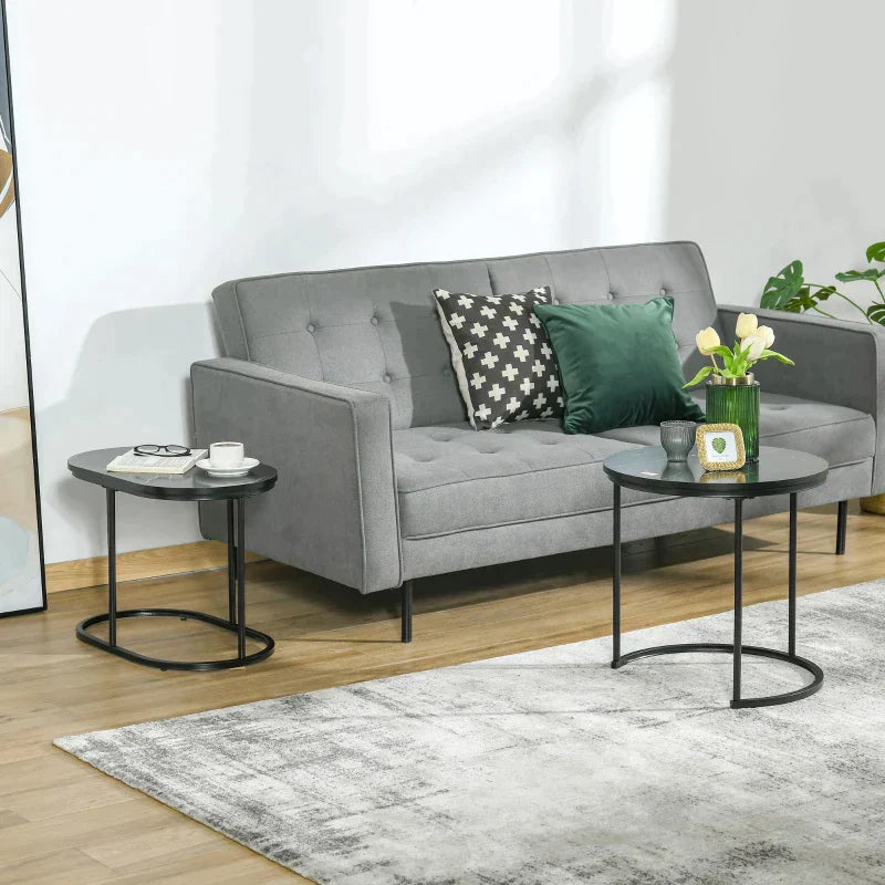 Set med 2 sidobord - Marmorlook | Färg: Svart | Mått: 50x50x50,5 och 60x36x43,5 cm