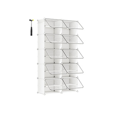 Wit opbergrek met 10 vakken - modulair kunststof rek - stalen frame - 32 x 165 x 125 cm