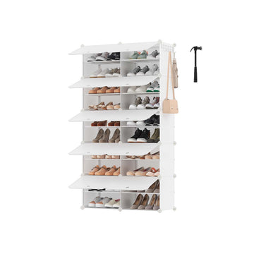 Schoenenrek met vakken - ruimtebesparend - wit transparant - 32 x 83 x 94 cm