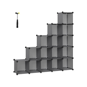 DIY schoenenrek met 16 vakken - grijs - PP kunststof - 123 x 31 x 123 cm