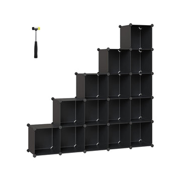 Modulair opbergrek 16 vakken zwart - eenvoudig te monteren - 125 x 31 x 125 cm