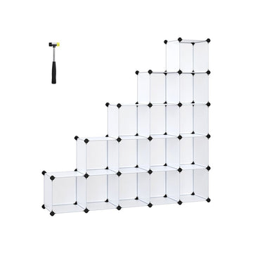 Kubusrek 16 vakken, kledingkast, PP/ABS, halftransparant wit, 125 x 125 x 31 cm