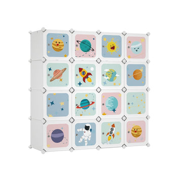 Kunststof kledingkast voor kinderen, 16 vakken, wit, 123 x 41 x 123 cm