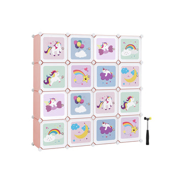 Roze modulaire opbergkast met 16 vakken - kunststof - metalen frame - 153 x 31 x 153 cm