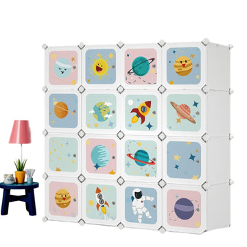 Kinderkast met ruimtethema, speelgoedopberging, 123 x 41 x 123 cm