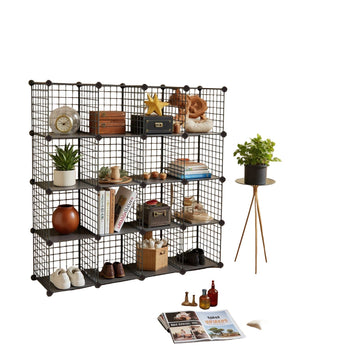 Modulair opbergrek met 16 vakken – metaal – 123 x 31 x 123 cm