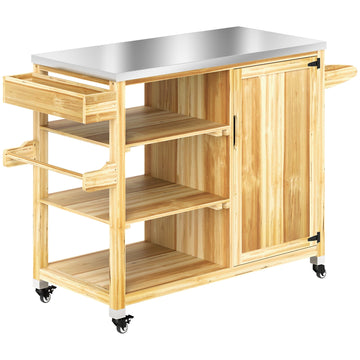 Grillkar voor buiten - Keukenwagen met kast | Kleur: Bruin, zilver | Afmetingen: 50x134.5x91.5 cm