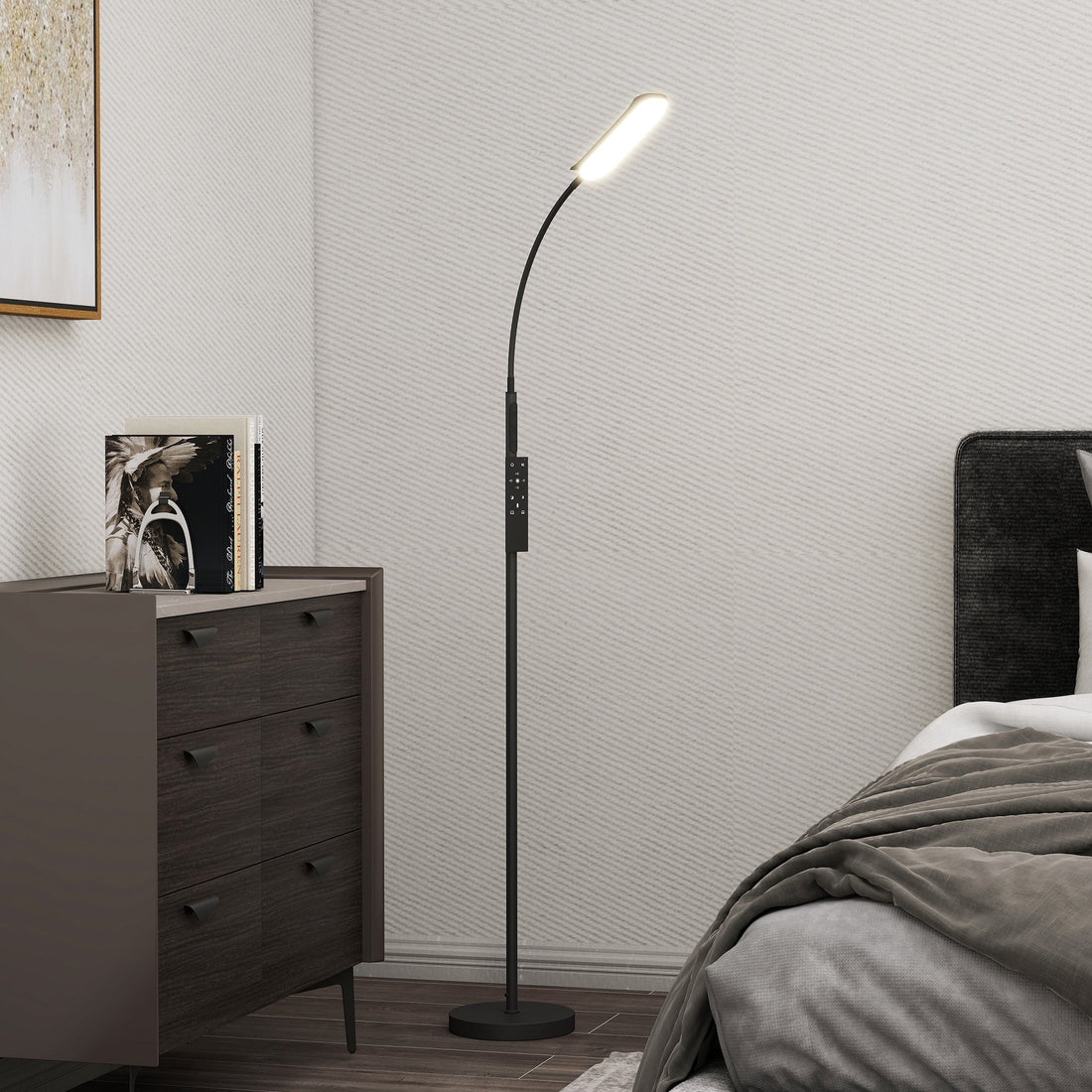 LED vloerlamp met 5 lichtmodi, dimmer en geheugen | Kleur: Zwart | Afmetingen: 22x22x175 cm