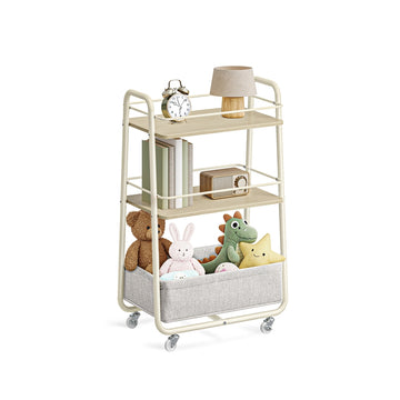 Rolwagen met stoffen mand | Natuurbeige-crèmewit | 30x43x81 cm
