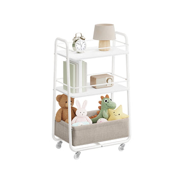 3-laags rolwagen met stoffen mand | Wolkenwit-kameelbruin | 30x43x81 cm