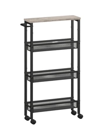 Rolwagen 4 niveaus met handgreep, opbergruimte, 13 x 45,4 x 77 cm, grijs-zwart
