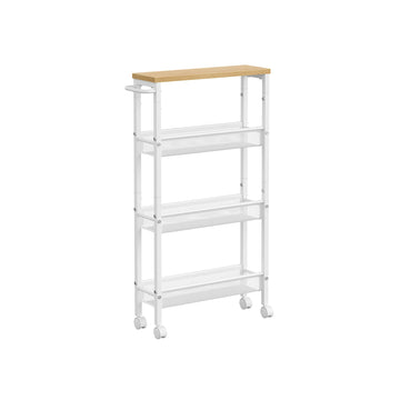 Opbergtrolley eiken wit - verrijdbaar - spaanplaat en staal - 13 x 45,4 x 77 cm