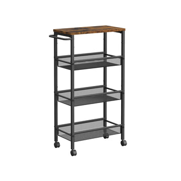 Vintage bruin-zwarte trolley - staal/spaanplaat - op wielen - 22 x 45,5 x 77 cm