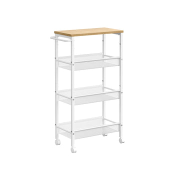 Trolley van spaanplaat en staal, wit eiken - opbergwagen - 22 x 45,5 x 77 cm