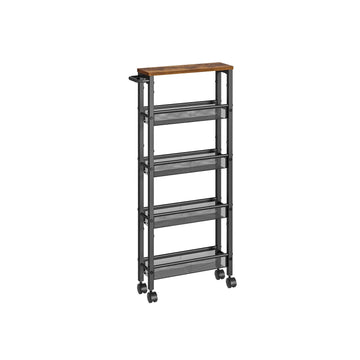 Vintage bruin-zwarte trolley - serveerwagen - spaanplaat en staal - 13 x 45,4 x 99,6 cm