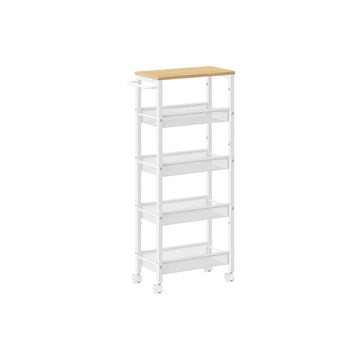 Trolley met 5 niveaus op wielen - staal/spaanplaat - 22 x 45,4 x 99,6 cm - eiken wit