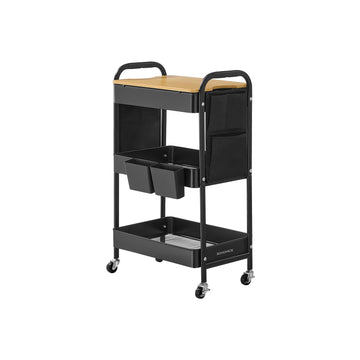 Metalen trolley op wielen, zwart, opbergkar, zwaar uitgevoerd, 30,6 x 44,3 x 74,2 cm