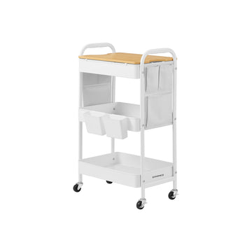 Witte stalen trolley - rolwagen - opbergwagen - 10 kg per plank - 30,6 x 44,3 x 74,2 cm