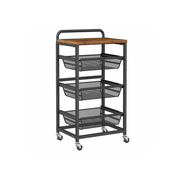 Serveertrolley met etages – Opbergrek – FSC-hout – 31,7 x 40 x 76 cm – Bruin/zwart