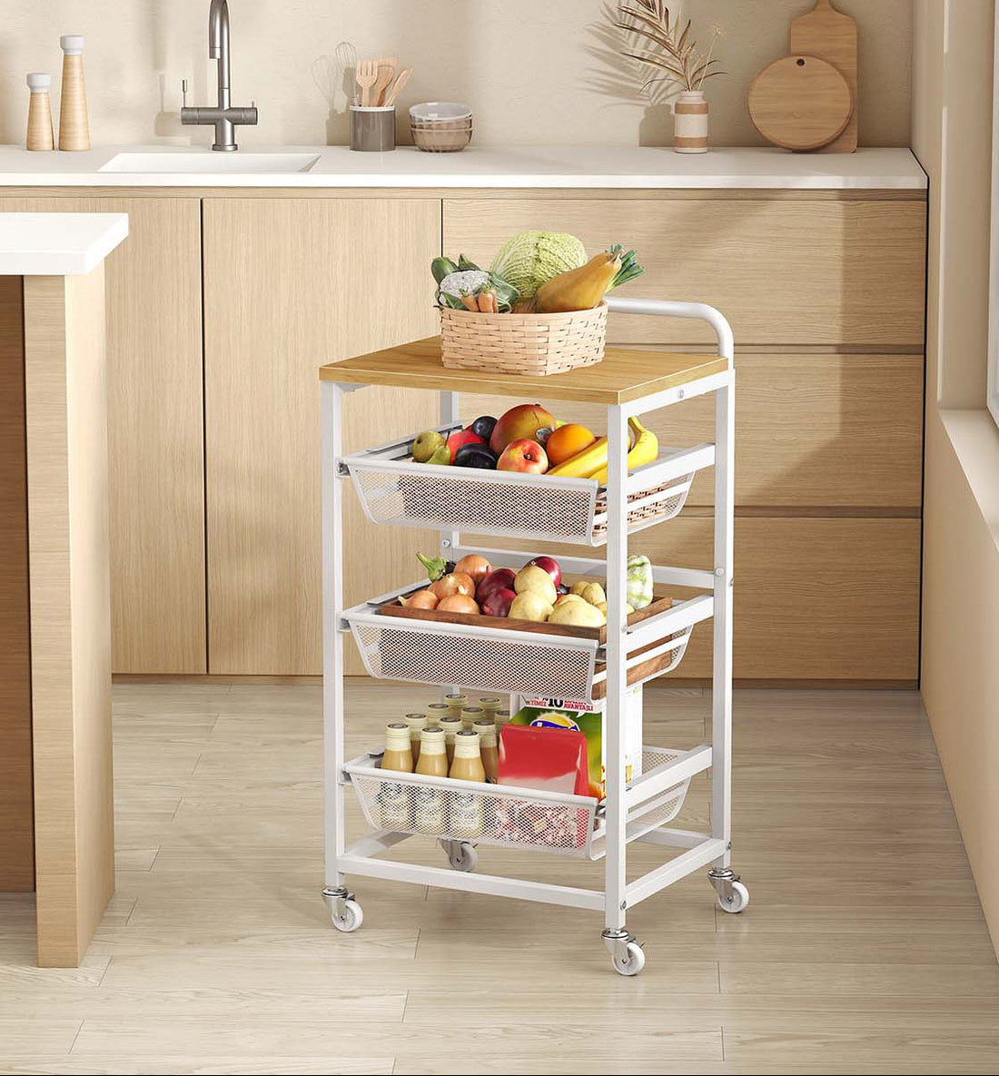 Serveertrolley met meerdere niveaus – goud-wit – mobiel keukenrek – 31,7 x 40 x 76 cm