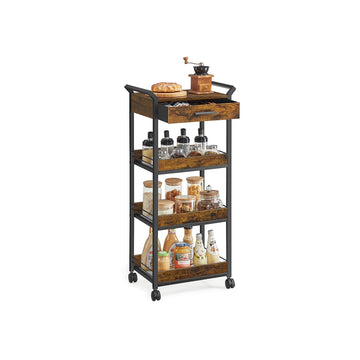 3-laags trolley - verrijdbare opbergkar - bruin zwart - 30x46.2x96.1 cm - robuust metalen frame
