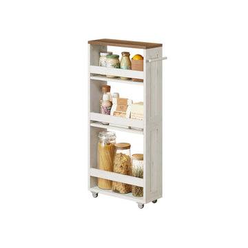Houten taartwagen - wit - mobiele serveerwagen - MDF en staal - 15 x 43,2 x 86,5 cm