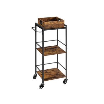 Serveerwagen vintage, barwagen, spaanplaat & staal, 30 x 34,7 x 86 cm, bruin-zwart