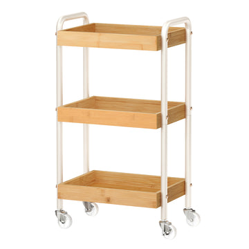 Bamboe serveerwagen met handgrepen, keukenrek en badkamerwagen | Beige | 41,3x27,5x73 cm