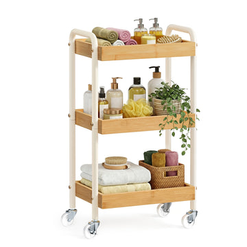 Keukenwagen op wielen met handgrepen | Natuurbeige | 41,3x27,5x73 cm