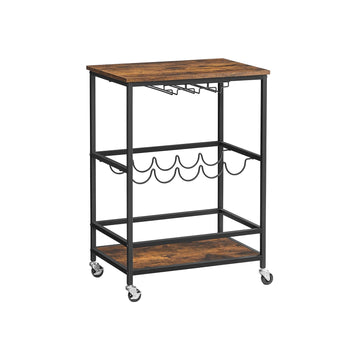 Vintage serveerwagen bruin-zwart - spaanplaat en staal - 60 x 40 x 75 cm
