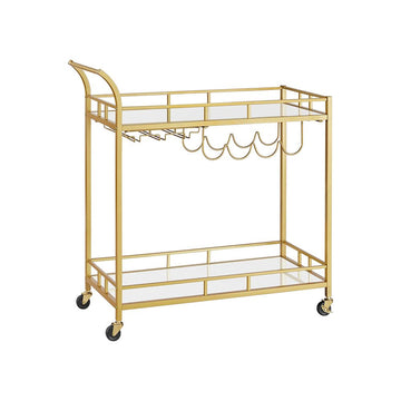 Serveertrolley met spiegelglazen plateaus, goud, staal, 80 x 38 x 77,5 cm